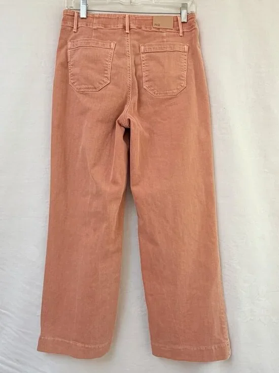 Paige Nellie Wide Leg Crop Pants Womens 28 Peach Cotton Blend Stretch Button Fly - Picture 3 of 10